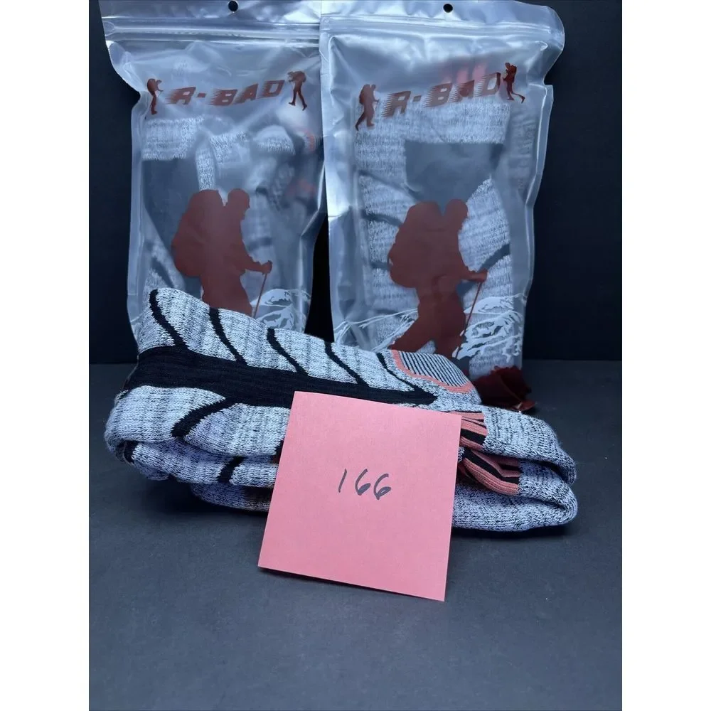 R-Bad Unisex Thick Hillwalking Hiking Outdoor‎ Socks (Grey /peach ) 3 Pairs